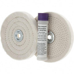 Value Collection - 6" Diam Cushion Sewn, Spiral Sewn Buffing Wheel Set - 1/2 & 7/8" Arbor Hole - Top Tool & Supply