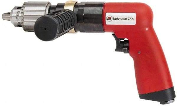 Universal Tool - 1/2" Reversible Keyed Chuck - Pistol Grip Handle, 400 RPM, 4.6 CFM, 0.8 hp, 90 psi - Top Tool & Supply