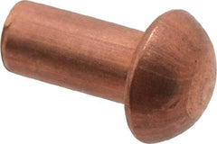 Made in USA - 1/8" Body Diam, Round Copper Solid Rivet - 1/4" Length Under Head - Top Tool & Supply