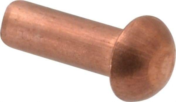 Made in USA - 1/8" Body Diam, Round Copper Solid Rivet - 3/8" Length Under Head - Top Tool & Supply