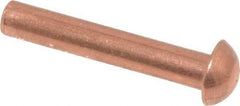 Made in USA - 1/8" Body Diam, Round Copper Solid Rivet - 3/4" Length Under Head - Top Tool & Supply