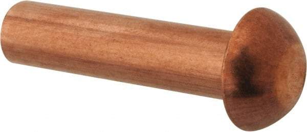 Made in USA - 3/16" Body Diam, Round Copper Solid Rivet - 3/4" Length Under Head - Top Tool & Supply