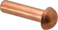 Made in USA - 1/4" Body Diam, Round Copper Solid Rivet - 1" Length Under Head - Top Tool & Supply