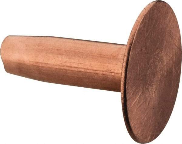 Made in USA - #10 Wire Body Diam, Flat Copper Belt Rivet with Washer - 1/2" Length Under Head, 7/16" Head Diam - Top Tool & Supply