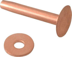 Made in USA - #10 Wire Body Diam, Flat Copper Belt Rivet with Washer - 1" Length Under Head, 7/16" Head Diam - Top Tool & Supply