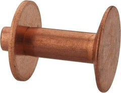 Made in USA - #12 Wire Body Diam, Flat Copper Belt Rivet with Washer - 1/2" Length Under Head, 3/8" Head Diam - Top Tool & Supply