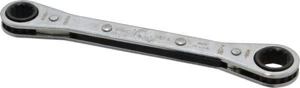 Proto - 3/8" x 7/16" 12 Point Ratcheting Box Wrench - Double End, 1-5/8" Head Diam x 1/2" Head Thickness, 5-1/2" OAL, Steel, Chrome Finish - Top Tool & Supply