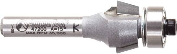 Amana Tool - 5/8" Cut Diam, 9/32" Length of Cut, 2 Flute Chamfer Edge Profile Router Bit - Carbide-Tipped, 1/4" Shank Diam, 2-3/32" OAL, Uncoated - Top Tool & Supply