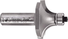 Amana Tool - 1-1/2" Cut Diam, 3/4" Length of Cut, 2 Flute Round-Over Edge Profile Router Bit - Carbide-Tipped, 1/2" Shank Diam, 2-5/8" OAL, Uncoated - Top Tool & Supply