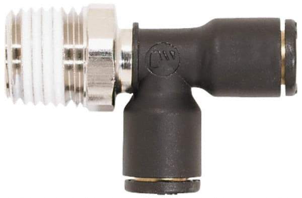 Coilhose Pneumatics - 5/32" OD, 1/8 NPT, Glass Reinforced Nylon/Nickel Plated Brass Push-to-Connect Male Swivel Run Tee - 225 Max psi - Top Tool & Supply