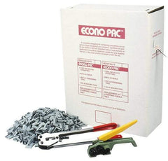 Value Collection - 9,000 Inch Long x 1/2 Inch Wide x 0.015 Inch Thick, Heavy Duty Polyproylene Strapping Kit - 400 Lbs Tensile Strength, Contains Self Dispensing Box, White Polypropylene Strapping, 1000 Seals, Tensioner Tool and Crimper Tool - Top Tool & Supply