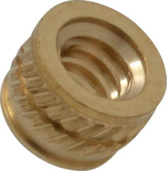 E-Z LOK - #6-32, 0.199" Small to 0.206" Large End Hole Diam, Brass Single Vane Tapered Hole Threaded Insert - 0.22" Insert, 0.203" Pilot Diam, 0.15" OAL, 0.116" Min Wall Thickness - Top Tool & Supply