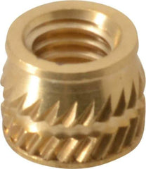 E-Z LOK - #10-32, 0.267" Small to 0.277" Large End Hole Diam, Brass Single Vane Tapered Hole Threaded Insert - 0.296" Insert, 0.272" Pilot Diam, 0.225" OAL, 0.159" Min Wall Thickness - Top Tool & Supply