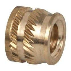 E-Z LOK - 1/4-20, 0.349" Small to 0.363" Large End Hole Diam, Brass Single Vane Tapered Hole Threaded Insert - 3/8" Insert, 0.354" Pilot Diam, 0.3" OAL, 0.194" Min Wall Thickness - Top Tool & Supply