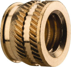 E-Z LOK - 5/16-18, 0.431" Small to 0.448" Large End Hole Diam, Brass Single Vane Tapered Hole Threaded Insert - 15/32" Insert, 0.439" Pilot Diam, 0.335" OAL, 0.245" Min Wall Thickness - Top Tool & Supply