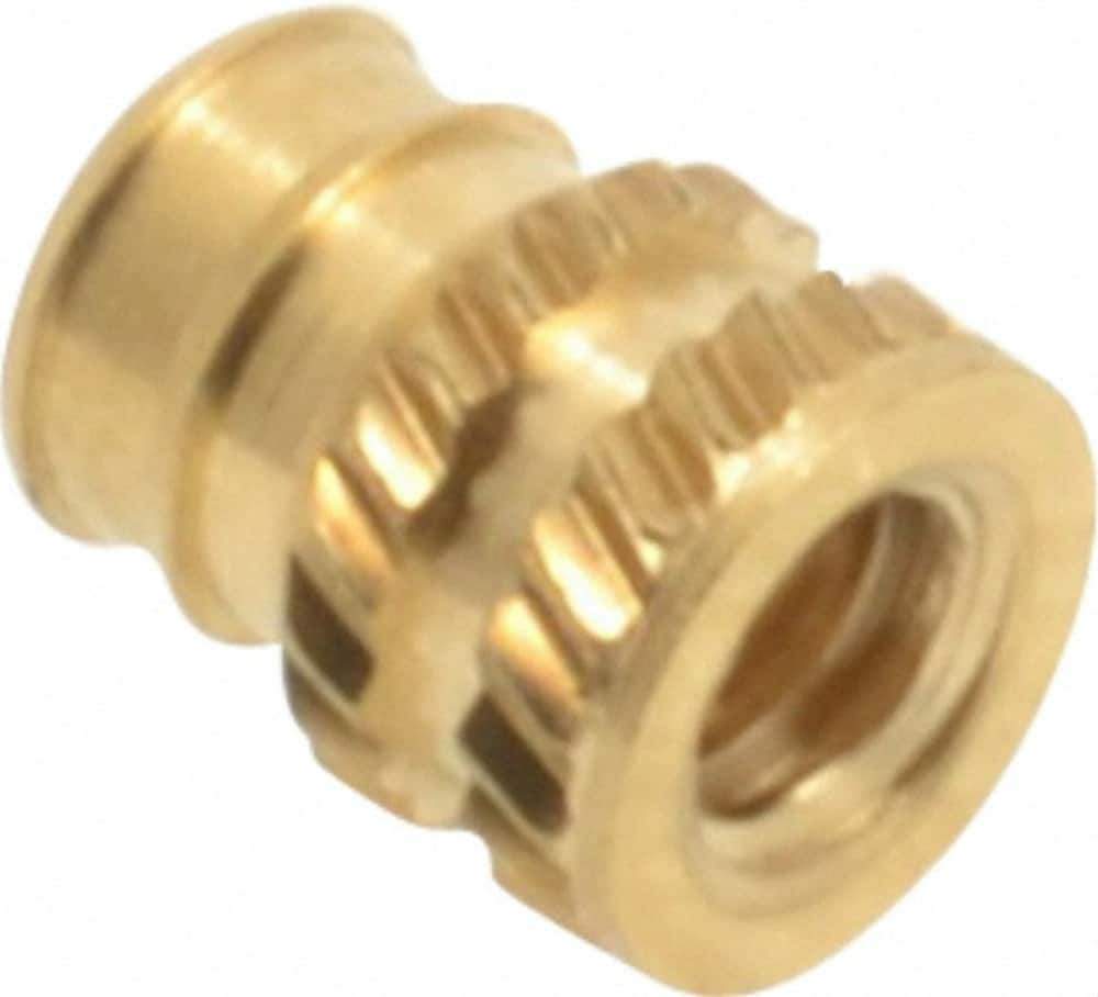 E-Z LOK - #4-40, 0.141" Small to 0.159" Large End Hole Diam, Brass Double Vane Tapered Hole Threaded Insert - 0.172" Insert, 0.144" Pilot Diam, 7/32" OAL, 0.093" Min Wall Thickness - Top Tool & Supply