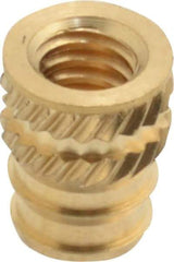 E-Z LOK - #8-32, 0.208" Small to 0.234" Large End Hole Diam, Brass Double Vane Tapered Hole Threaded Insert - 1/4" Insert, 0.212" Pilot Diam, 5/16" OAL, 0.133" Min Wall Thickness - Top Tool & Supply