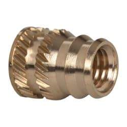 E-Z LOK - #10-32, 0.246" Small to 0.277" Large End Hole Diam, Brass Double Vane Tapered Hole Threaded Insert - 19/64" Insert, 1/4" Pilot Diam, 3/8" OAL, 0.159" Min Wall Thickness - Top Tool & Supply