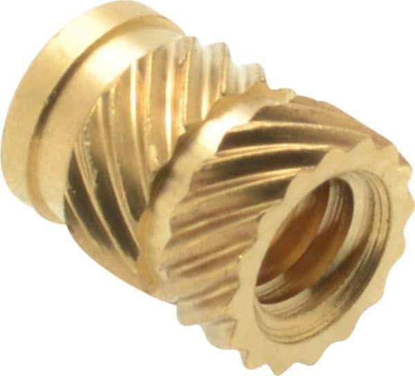 E-Z LOK - #8 32 UNC, 1/4" Diam, Brass Unheaded Heat Installed Threaded Insert - 0.22" Hole, 0.321" OAL, 1/4" Head Diam - Top Tool & Supply