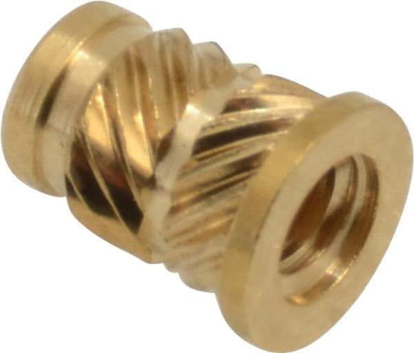 E-Z LOK - #6 32 UNC, 0.214" Diam, Brass Headed Heat Installed Threaded Insert - 0.189" Hole, 0.311" OAL x 0.027" High, 1/4" Head Diam - Top Tool & Supply