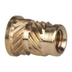 E-Z LOK - #8 32 UNC, 1/4" Diam, Brass Headed Heat Installed Threaded Insert - 0.22" Hole, 0.357" OAL x 0.033" High, 9/32" Head Diam - Top Tool & Supply