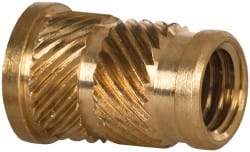 E-Z LOK - 1/4 28 UNF, 0.341" Diam, Brass Headed Heat Installed Threaded Insert - 0.315" Hole, 0.553" OAL x 0.05" High, 3/8" Head Diam - Top Tool & Supply