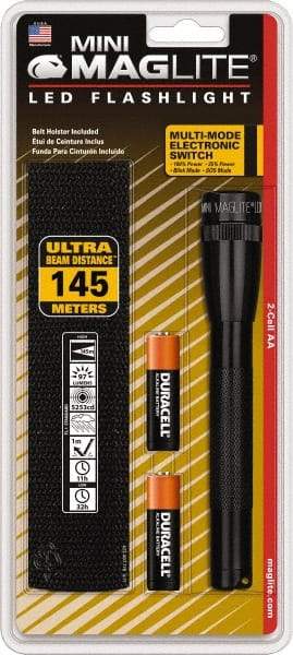 Mag-Lite - White LED Bulb, 97 Lumens, Mini Flashlight - Black Aluminum Body, 2 AA Alkaline Batteries Included - Top Tool & Supply