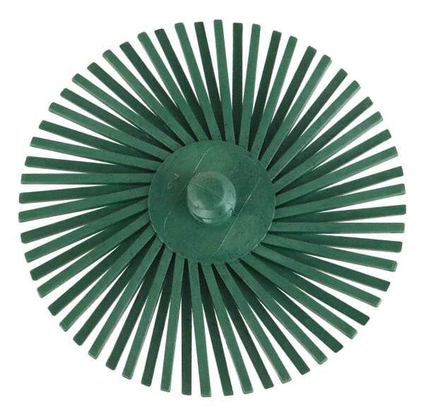 3M - 3" Diam, Type R Quick Change Radial Bristle Brush - 50 Grit, Coarse Grade, 25,000 Max RPM, Green - Top Tool & Supply