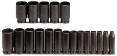 Proto - 19 Piece 3/8" Drive Deep Well Impact Socket Set - 6 Points, 6mm to 24mm Range, Metric Measurement Standard - Top Tool & Supply