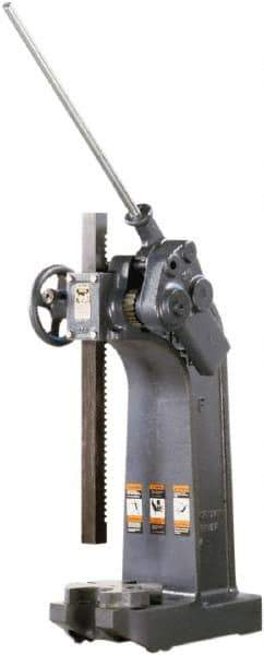 Dake - 1-1/2" Ram, 7-3/4" Throat Depth, 6 Ton Manual Arbor Press - 20-1/4" Max Work Height x 15-1/2" Max Work Width, Compound Leverage, 66:1 Leverage Ratio, 8-1/4" Base Width x 20" Base Depth - Top Tool & Supply