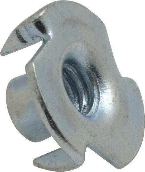 Value Collection - 1/4-20 Zinc-Plated Steel Standard Tee Nut - 5/16" Barrel Length, 3/4" Flange Diam, 3 Prongs - Top Tool & Supply