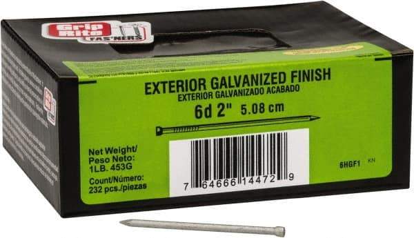 Value Collection - 6D, 13 Gauge, 2" OAL Finishing Nails - Smooth Shank, Grade 2 Steel, Galvanized Finish - Top Tool & Supply