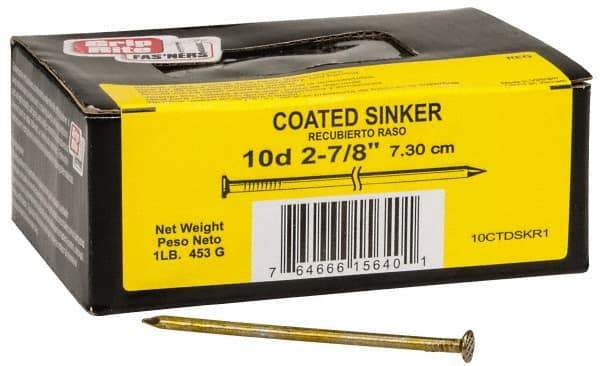 Value Collection - 10D, 11 Gauge, 3" OAL Sinker Nails - Smooth Shank, Grade 2 Steel, Cement Coated Finish - Top Tool & Supply