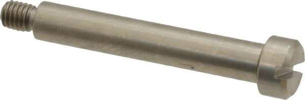 Made in USA - 1/4" Shoulder Diam x 1-1/2" Shoulder Length, #10-32 UNF, Slotted Precision Shoulder Screw - 303 Stainless Steel, Uncoated, 3/16" Head Height x 3/8" Head Diam - Top Tool & Supply