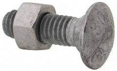 Value Collection - 3/8-16 UNC 1-1/4" Length Under Head, Standard Square Neck, Carriage Bolt - 1006-1050 Steel, Galvanized Zinc-Plated Finish - Top Tool & Supply