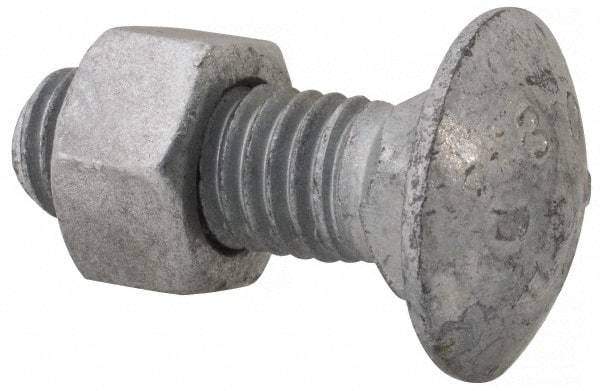 Value Collection - 1/2-13 UNC 1-1/2" Length Under Head, Standard Square Neck, Carriage Bolt - 1006-1050 Steel, Galvanized Zinc-Plated Finish - Top Tool & Supply