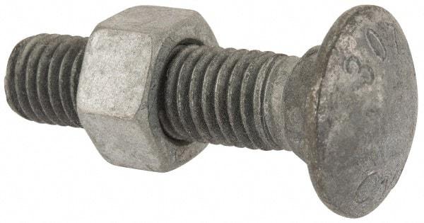 Value Collection - 5/8-11 UNC 2-1/2" Length Under Head, Standard Square Neck, Carriage Bolt - 1006-1050 Steel, Galvanized Zinc-Plated Finish - Top Tool & Supply