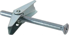 Value Collection - 1/4" Screw, 1/4" Diam, 3" Long, Toggle Bolt Drywall & Hollow Wall Anchor - 1/4" Drill, Zinc Plated, Steel, Use in Concrete, & Masonry, Hollow Tile, Plaster & Wallboard - Top Tool & Supply