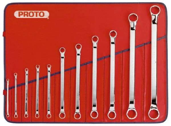 Proto - 11 Piece, 5/32" to 7/16", 12 Point Box End Wrench Set - Metric Measurement Standard, Full Polish Finish, Comes in Nylon Roll - Top Tool & Supply