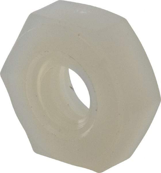 Made in USA - #8-32 UNC Nylon Right Hand Hex Nut - 8.51mm Across Flats, 3.3mm High, Uncoated - Top Tool & Supply