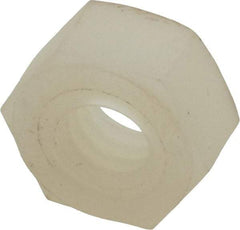 Made in USA - 1/4-20 UNC Nylon Right Hand Hex Nut - 10.8mm Across Flats, 5.97mm High, Uncoated - Top Tool & Supply