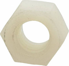 Made in USA - 3/8-16 UNC Nylon Right Hand Hex Nut - 14.22mm Across Flats, 8.38mm High, Uncoated - Top Tool & Supply