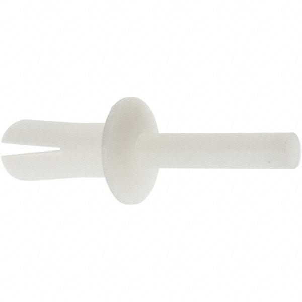 Made in USA - Truss Head Nylon Push Mount Blind Rivet - Nylon Mandrel, 0.281" to 1/2" Grip, 0.468" Head Diam, 1/4" Max Hole Diam, 0.62" Length Under Head, 0.15" Body Diam - Top Tool & Supply