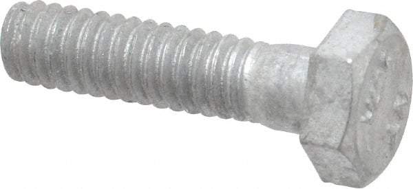 Value Collection - 1/4-20 Thread, 1" Length Under Head, Steel Hex Head Bolt - Hot Dipped Galvanized Coated, 7/16" Hex, UNC Thread, ANSI/ASME B18.2.2 & ASME B18.2.1, Grade 2 - Top Tool & Supply