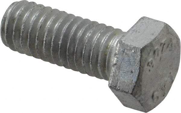 Value Collection - 3/8-16 Thread, 1" Length Under Head, Steel Hex Head Bolt - Hot Dipped Galvanized Coated, 9/16" Hex, UNC Thread, ANSI/ASME B18.2.2 & ASME B18.2.1, Grade 2 - Top Tool & Supply