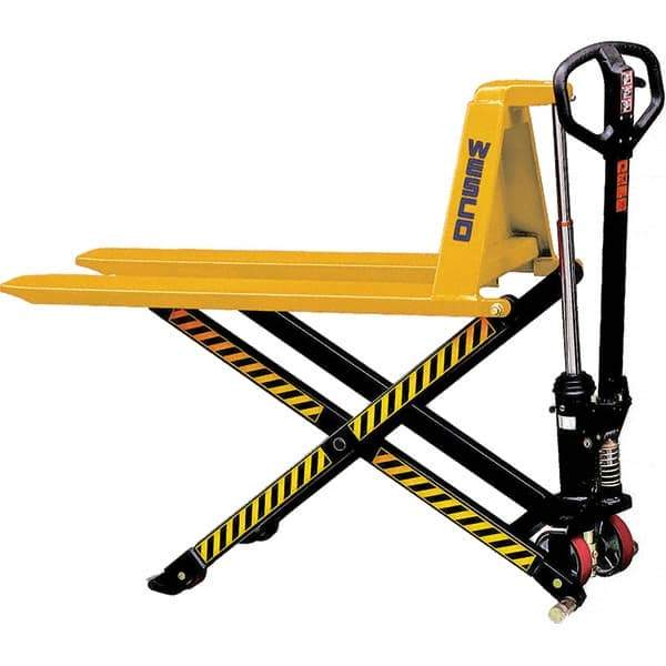 Wesco Industrial Products - 2,200 Lb Capacity, 31-1/2" Lift Scissor High Lift - 3.6" Min Lift Height, 44-1/2" Fork Length x 21" Fork Width, 21" Overall Width - Top Tool & Supply