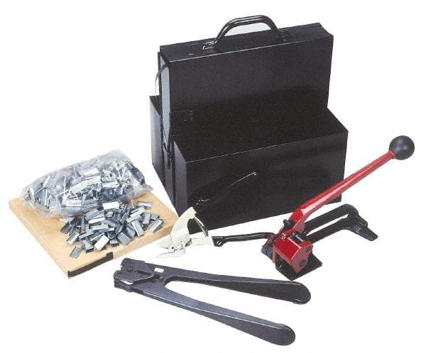 Value Collection - 200 Inch Long x 3/4 Inch Wide, Strapping Kit - Contains 2 Coils, 500 Seals, Steel Strap Cutter, Sealing Tool, Tensioner and Heavy Duty Reusable Dispenser - Top Tool & Supply