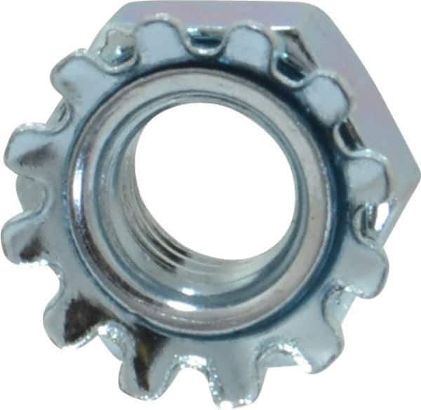 Value Collection - 1/4-28, Zinc Plated, Steel Hex Nut with External Tooth Washer - 1/2" Washer Diam, 7/16" Width Across Flats - Top Tool & Supply