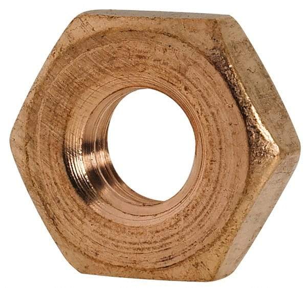 Value Collection - #10-32 UNF Silicon Bronze Right Hand Machine Screw Hex Nut - 3/8" Across Flats, 1/8" High, Uncoated - Top Tool & Supply