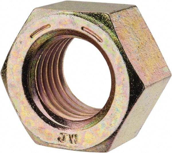 Value Collection - 1-1/8 - 7 UNC Steel Right Hand Hex Nut - 1-11/16" Across Flats, 31/32" High, Zinc Yellow Dichromate Finish - Top Tool & Supply